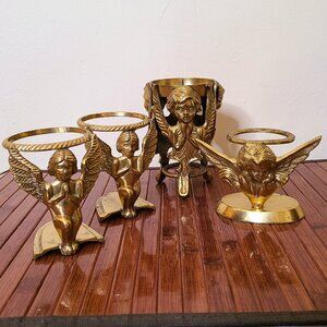 Vintage Brass Angel Candle/Votive Holders -  Four